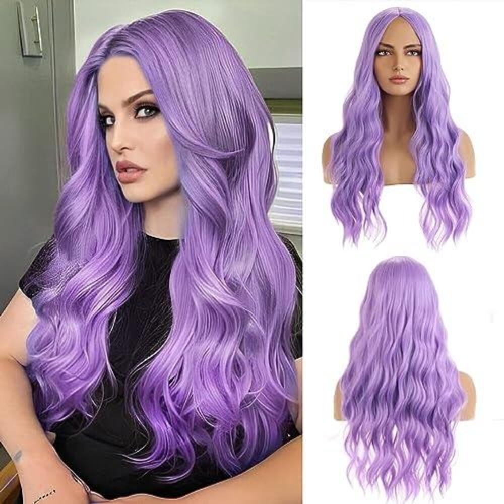 Long Wavy Purple Wig Lavender Synthetic Heat Resistant Cosplay Hairpiece